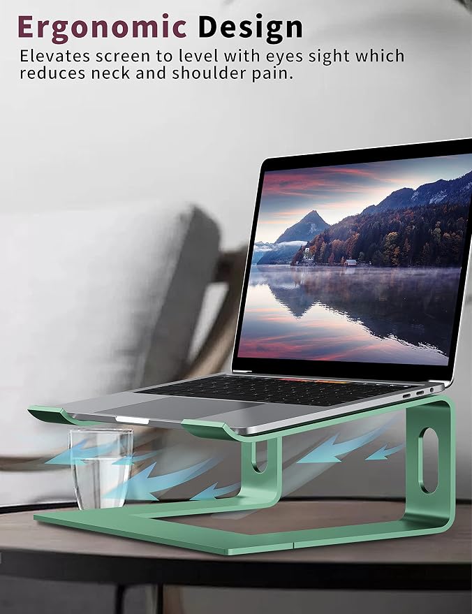 ALASHI Laptop Stand for Desk, Aluminum Computer Riser, Ergonomic Notebook Holder, Detachable Metal Laptops Elevator, PC Cooling Mount Support 10 to 15.6 Inches Notebook, Light Green - Image 5