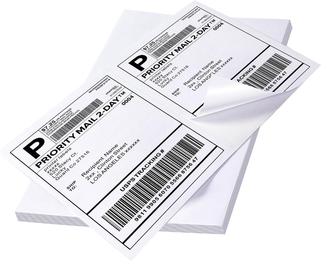 60 Shipping Labels 2 Per Sheet 8.5" x 5.5" Matte Half Sheet Labels Self Adhesive White Shipping Label Paper by LuckyGuard