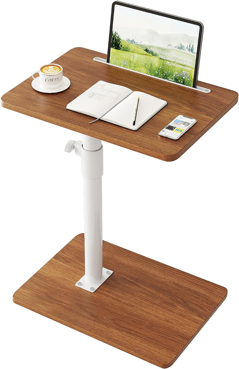 CAIYUN C Shaped Side Table, Height Adjustable Swivel 360° Rotating, End Table for Small Spaces, Sofa Side Table with Metal Frame for Living Room, Bedroom, Oak by CAIYUN