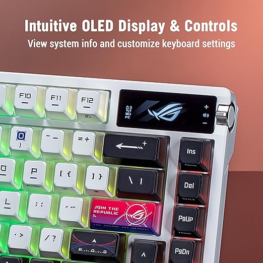 ASUS ROG Azoth X Wireless Mechanical Gaming Keyboard – 75% TKL, Tri-Mode Connectivity, Hot Swappable Pre-lubed ROG NX V2 Snow Linear Switches, South-Facing PCB, PBT Keycaps, PC/Mac Support - White - Image 3