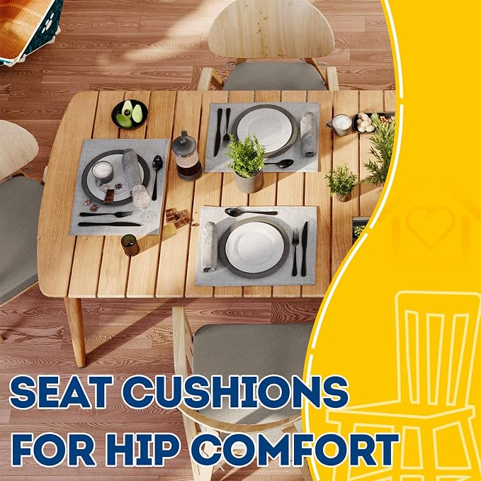 AAAAAcessories D-Shaped Chair Cushions, 2" Thick Dining Chair Pads with Ties and Removable, Machine-Washable Cover, 17" x 16", Set of 8, Khaki Gray - Image 8