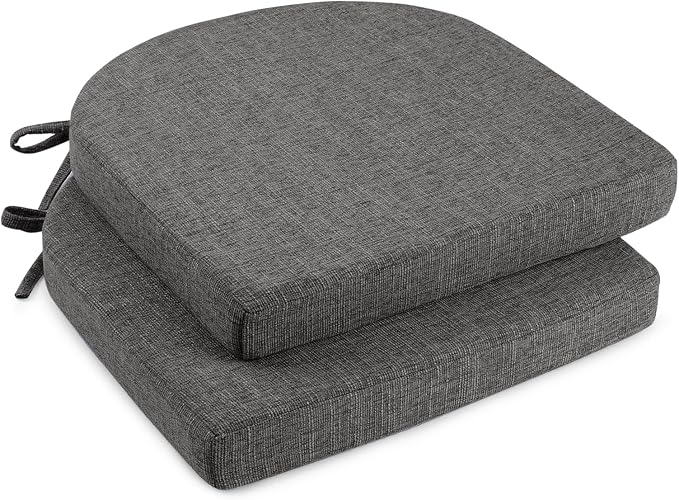 downluxe Indoor Chair Cushions for Dining Chairs, Soft and Comfortable Textured Foam Kitchen Chair Pads with Ties and Non-Slip Backing, 16" x 16" x 2", Dark Grey, 2 Pack by Downluxe