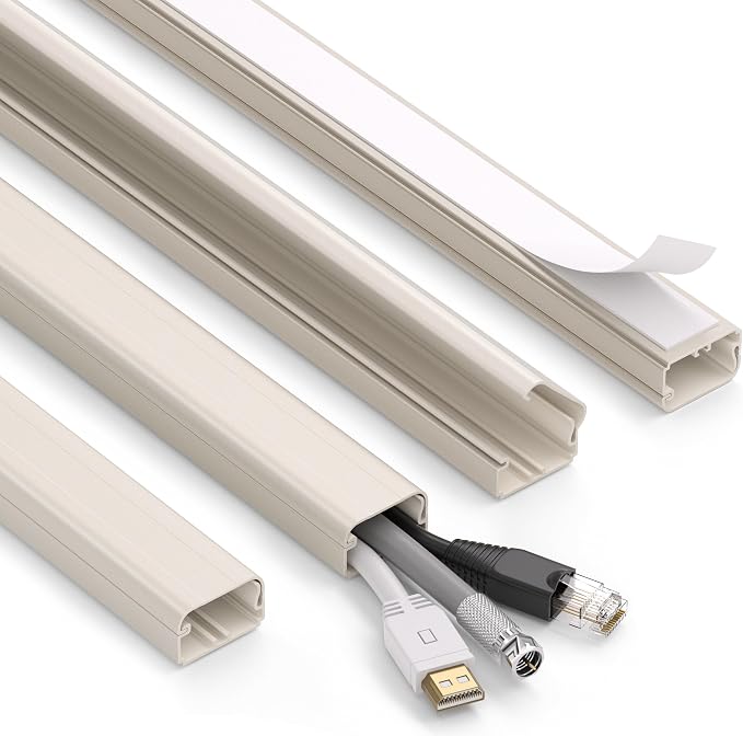 ZhiYo Large Capacity Wire Hiders for TV on Wall for 2-4 Cords, 63in (4xL15.8in) PVC Cable Cover with Adhesive Tape, Snap and Lock Design for Wall Mounted TV, Beige Cord Covers for Wires on Wall by ZhiYo