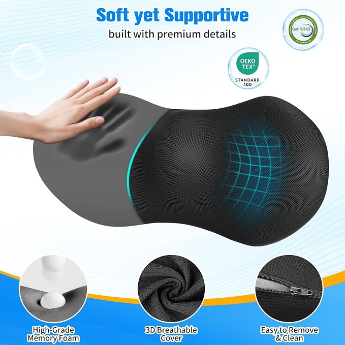 SweetSlubr Lumbar Support Pillow for Office Chair, Back Support, Black | Memory Foam with Breathable Cover. Adjustable Strap Fits Office, Gaming & Car Chairs for Everyday Comfort. - Image 4