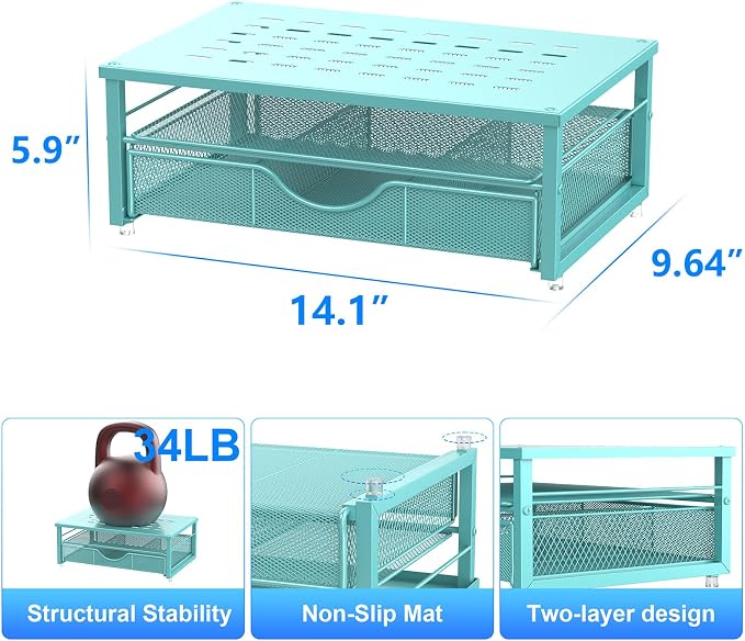 gianotter Computer Monitor Stand Riser with Drawer | Desk Organizers and Accessories Desk Accessories & Workspace Desktop Organizers Storage for Printer Stand (Blue) - Image 5