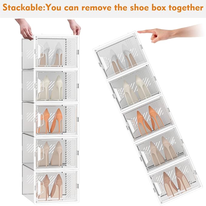 SIMPDIY XL Clear Shoe Storage Boxes, Stackable Shoe Organizer for Closet | 12 Pack, for Size 13, Magnetic Door, Aromatherapy Stick, Plastic, Shoe Rack for Closet, Entryways, Under-bed Storage - Image 4