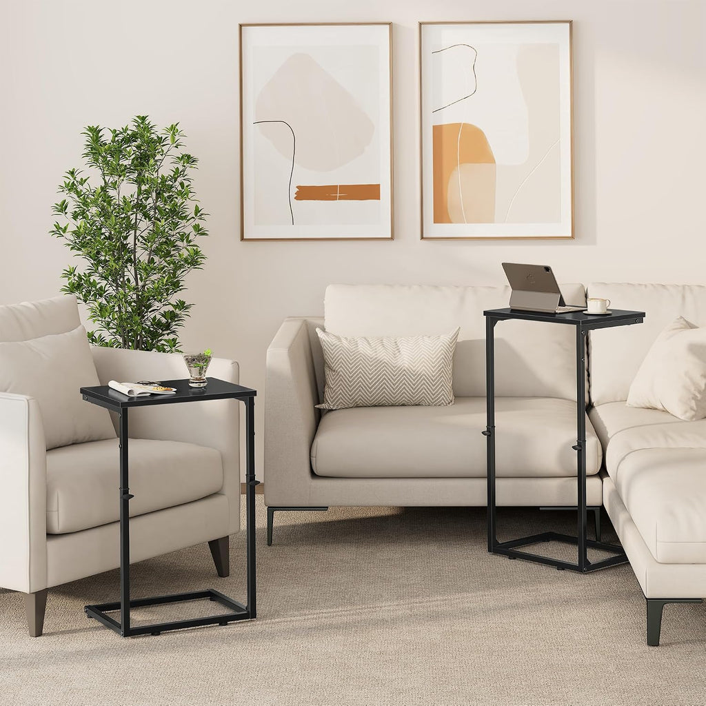 C Shaped End Tables Set of 2, 33.2'' Tall C Table Adjustable Height Side Table, Small Side Table for Small Spaces, Slide Under Couch Table for Sofa, Tv Tray for Living Room, Black - Image 2