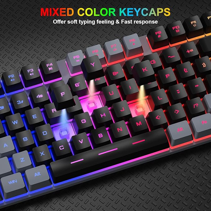 BlueFinger RGB Gaming Keyboard and Backlit Mouse Combo, USB Wired, LED Gaming Set for Laptop PC Computer Game and Work(Gray & Black) - Image 4