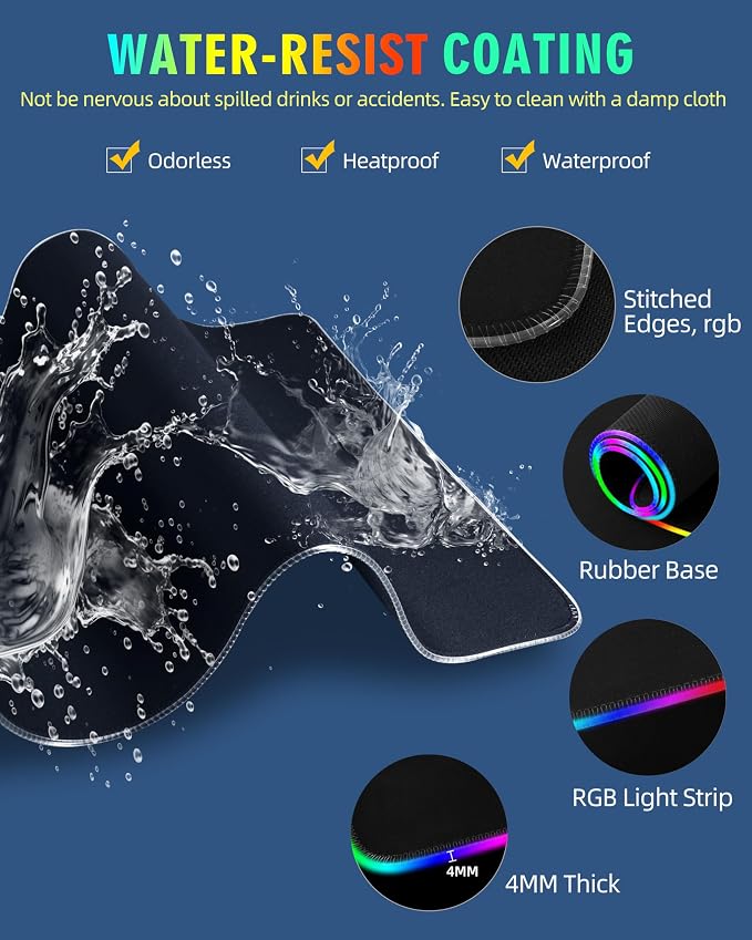 Wireless Charging Mouse Pad, RGB Gaming Mousepad, 31.5"x11.8" | Extra Large LED Desk Mat, 13 Lighting Modes, Ultra-Smooth Surface, Non-Slip Base, Waterproof Computer Keyboard Pad, Black - Image 7