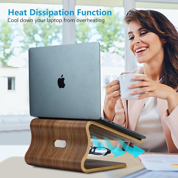 Wood Laptop Stand for Desk,Laptop Holder Stand,Wooden Cooling Computer Holder,Suitable for Most laptops Heat Dissipation Shelf (Walnut) - Image 7