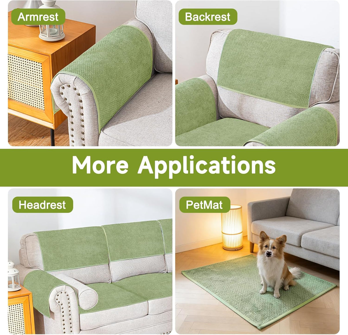 Couch Arm Covers, Sofa Arm Cover, Anti-Slip Waterproof Armrest Covers, Pet Proof Armrest Protectors for Couch Loveseat Armchair Headrest, Arm Chair Covers Set of 2 (Light Green, 24" x 20" - 2 pcs) - Image 7