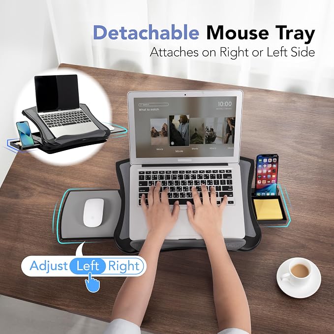 EHO Portable Lap Desk with Cushion, Detachable Mouse Pad Tray and Phone Holder, Adjustable Laptop Stand with 5 Angles, for Home, Office, Sofa, Bed - Image 4