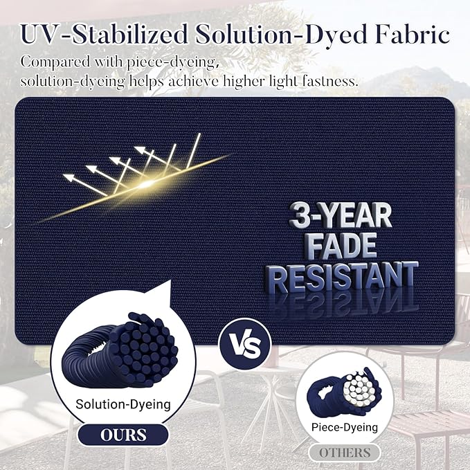 Basic Beyond Outdoor Chair Cushions for Patio Furniture, Waterproof Outdoor Seat Cushions Set of 4 19 x 19, Patio Chair Cushions Set of 4 with Ties and Handle, Navy Blue/White - Image 3
