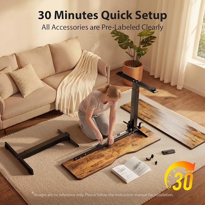 Cubiker Standing Desk, 55x24 Inches Sit Stand Home Office Desk, Electric Stand up Desk, Adjustable Desk with Splice Board, Black Frame/Rustic Brown Top - Image 8