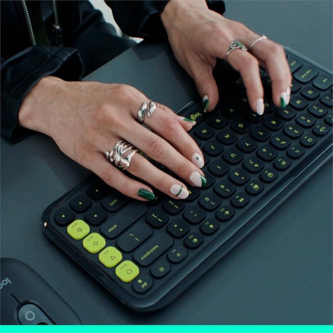 Logitech POP ICON Keys Wireless Bluetooth Keyboard - Graphite and Green | Comfortable typing, Bluetooth, programmable keys, easy-switch up to 3 devices, for laptop, tablet, PC - Image 7