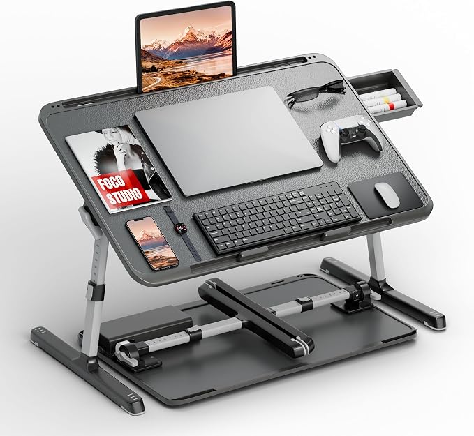 Potuopy Adjustable Laptop Lap Desk, Foldable Bed Table Tray Fit 17" Laptops | Portable Lap Desks for Adults with 8 Heights & Tilt & storage, Computer Laptop Stand for Painting & Writing on Couch Recliner by Potuopy