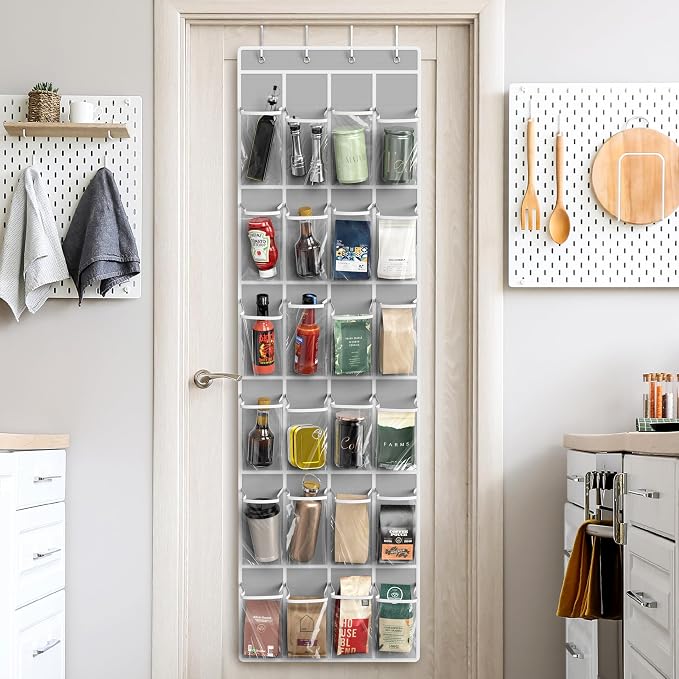 Simple Houseware 24 Pockets Clear Over the Door Shoe Organizer, Gray | 64" x 19", 4 Durable Metal Hooks, 4.3" x 9.5" Pocket Size, Multipurpose - Image 7
