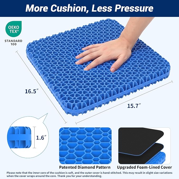 Gel Seat Cushion for Office Chair, Car Seat, Large, Black | Cooling Breathable Chair Pad for Long Sitting, Sciatica, Tailbone, Coccyx Support, for Wheelchair, Airplane, Gaming Chair - Image 2