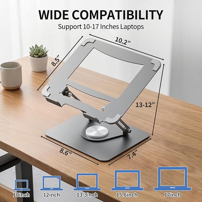 ALASHI Laptop Stand for Desk with 360° Rotating Base, Multi-Angle Adjustable Laptop Stands, Foldable Laptop Riser Compatible with 10 to 17 Inches PC Computer, Grey - Image 5