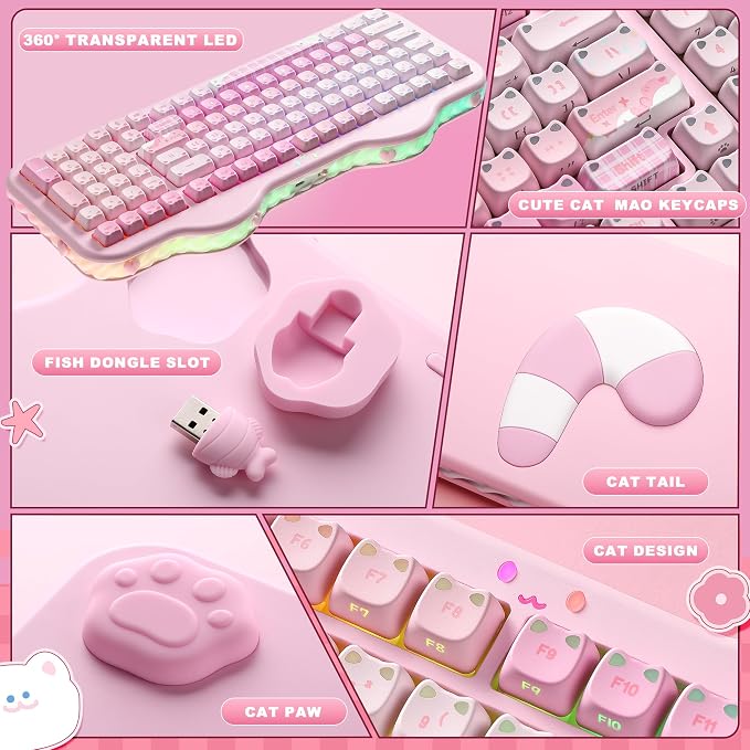 YUNZII C98 Cute Wireless Mechanical Keyboard(Pink Mao, Milk Switch) | Cake Keyboard,99 Keys with Number Pad, MAO Keycaps, BT5.0/2.4G/USB-C,Hot Swap, Gasket Mount, Custom RGB Backlight for Win/Mac - Image 8