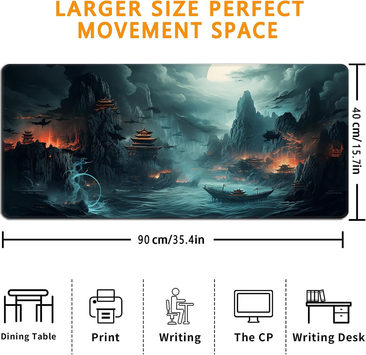 Dark Canyon Mouse Pad,XXL 35.4"x15.7" Big Gaming Mousepad,Large Extended Mouse Mat,Non-Slip Rubber Base Waterproof with Stitched Edges for Gaming Office Home - Image 3