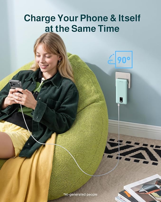 charmast 10000mAh Portable Charger with Built-in Cables and AC Wall Plug | Slim All-in-One USB-C Power Bank, Charge Up to 4 Devices at Once, Travel Essential, Compatible with iPhone, Samsung, Android - Image 2