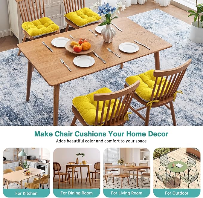 BETU Chair Cushions for Dining Chairs Set of 4,3.5" Thick Kitchen Table Chair Pads with Ties,Non Slip Backing and Covers, Seat Cushion for Dining Room,Bar,Patio Chairs,15.5"X15.5"X3.5",Gold - Image 6