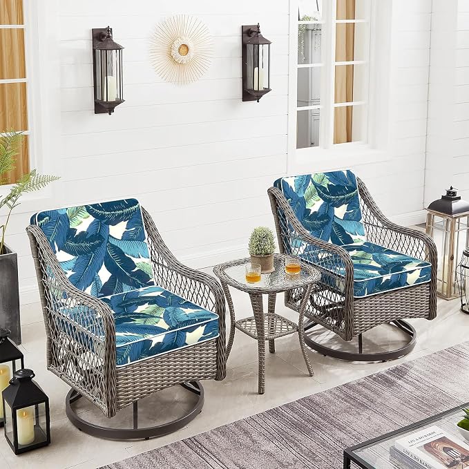 Patio Chair Cushions 19 x 19 x 3 Inch, Outdoor Cushions for Patio Furniture, Water Repellent Outdoor Seat Cushions with Straps Garden Sofa Couch Pads, Set of 2, Swaying Palms Blue - Image 6
