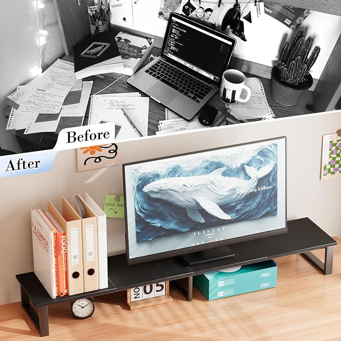 aboxoo 59" Large TV Riser Stand for 32-75 Inch TV, TV Shelf with Steel Legs | Black TV Riser Stand with Storage, Tabletop TV Riser for Home Living Room, Study Office, Fit TV, Monitor, Laptop - Image 5