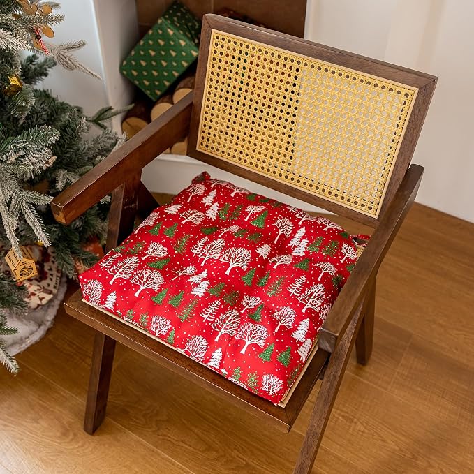 vctops Christmas U-Shaped Chair Cushions with Ties (Pattern B,16"x16") | Soft Comfortable Linen Textured Chair Pads Non Slip Seat Cushions for Indoor Dining Room and Kitchen Chairs - Image 3