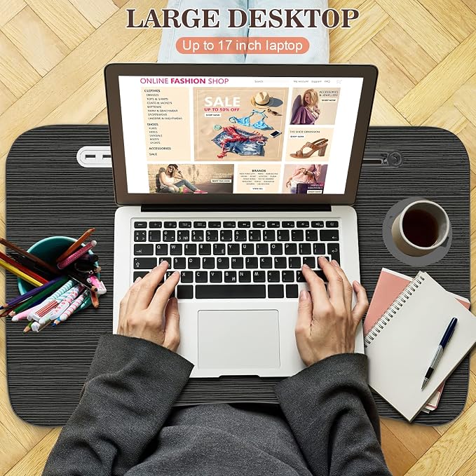 Zapuno Laptop Lap Desk, Foldable Laptop Table Tray with 4 USB Ports Storage Drawer and Cup Holder, Lap Bed Desk Notebook Stand Laptray Portable Standing Table for Bed Couch Floor - Image 3