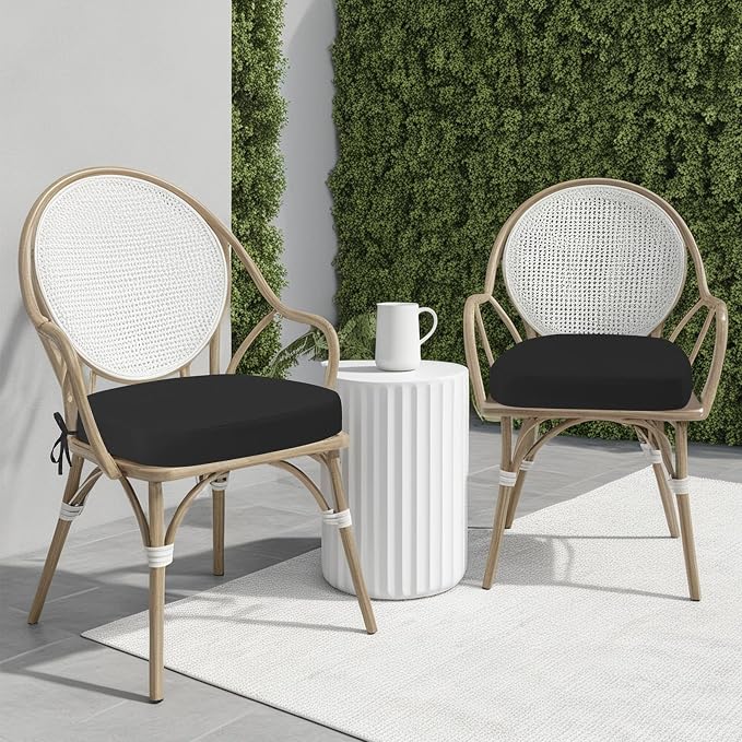 idee-home Outdoor Chair Cushions Set of 2, 19" x 19" D-Shaped | Thick Outdoor Seat Cushions Waterproof Patio Furniture with Ties Dining Pads - Image 5