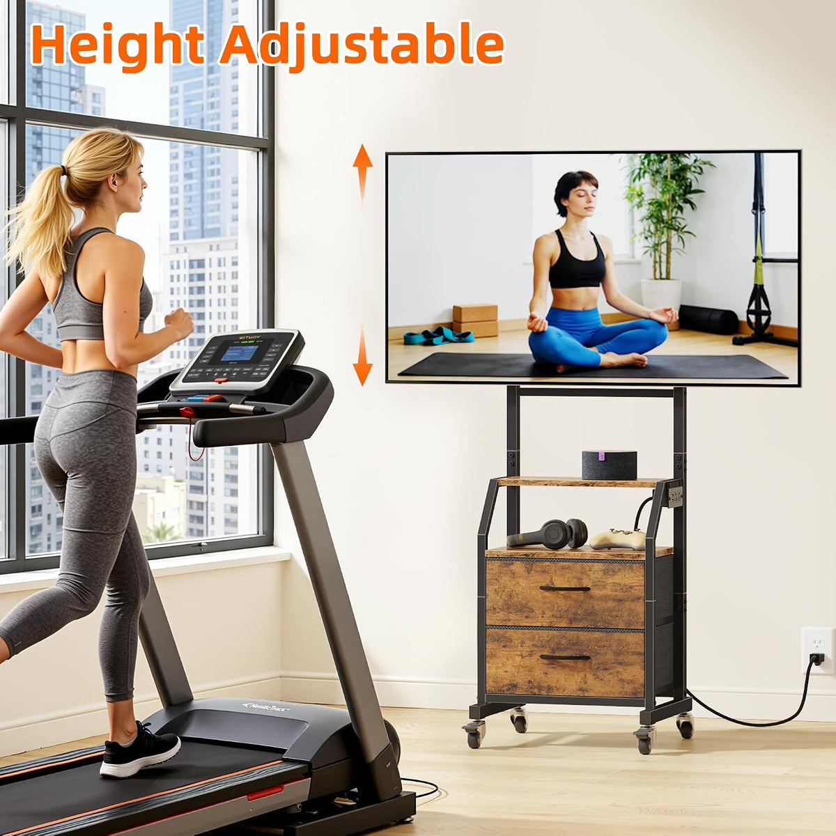 GYIIYUO Rolling TV Stand with 2 Storage Fabric Drawers/Power Outlet/Mount - Image 6