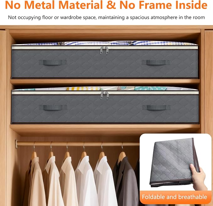 90L Under Bed Storage Containers,2-Pack Closet Organizer Storage Bins,Grey | for Organization and Storage Clothes, Shoes, Blankets & Pillows,Visible Transparent Top Storage Bins with Lids - Image 5
