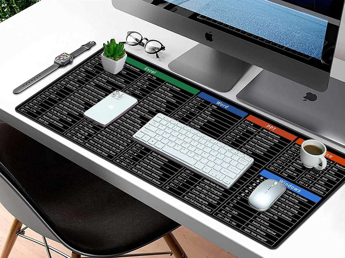 Large Mouse Pad Desk Mat with Excel Shortcuts Cheat Sheet, Anti-Slip Keyboard Pad with Multifunctional, Gaming Mousepad, Office Desk Accessories for Computer, MacBook, PC and Laptop - Image 7