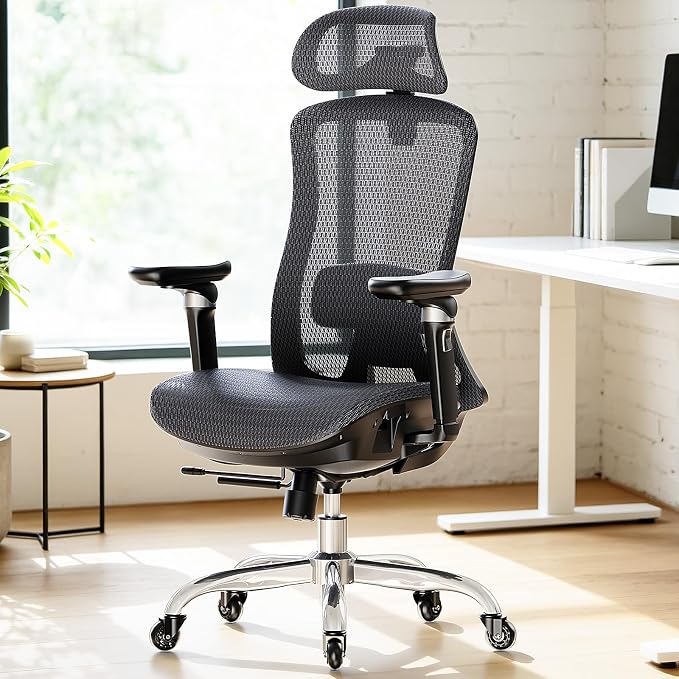 Marsail Big and Tall Mesh Ergonomic Office Chair with 6D Armrests | 6-level lumbar support, sliding seat depth, high-elastic mesh seat, 3D headrest, 4-position recline, adjustable seat height - Image 2