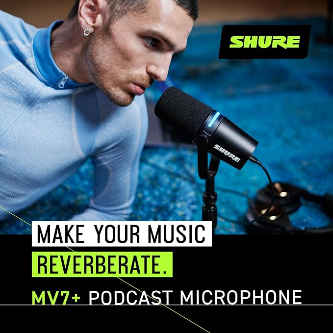 Shure MV7+ USB-C & XLR Podcast Dynamic Mic with Stand - Black | OBS-certified USB-C and XLR dynamic mic with stand, LED touch panel, auto level and pop filter for podcasting - Image 5