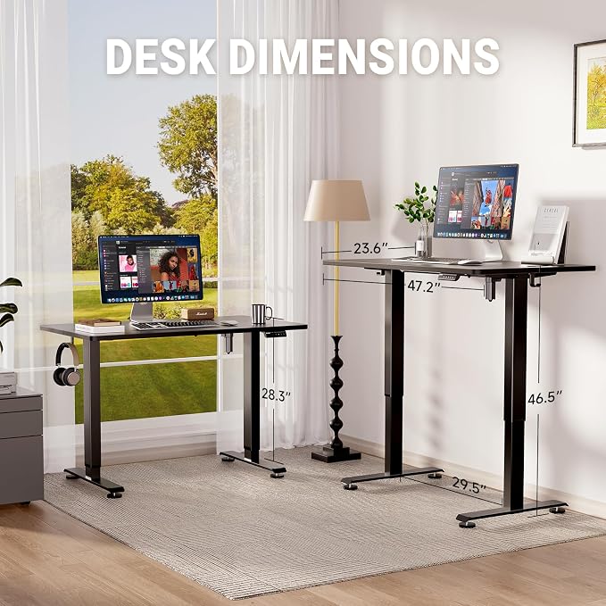 Veken 47.2 Inch Large Electric Standing Desk, Gaming Table, Black | Height Adjustable Sit Stand Up Computer Tables for Home Office, Study , Writing, Suit students, employees and group work - Image 3
