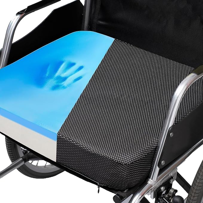 Ifoam Gel Infused Memory Foam Layer Wheelchair Cushion - Seat Cushion for Wheelchair-Office Chair, Kitchen Chair-Pressure Sore and Tailbone Pain Relief-High Dense Polyfoam Base (Black, 24×24×4 inch) by CYLEN