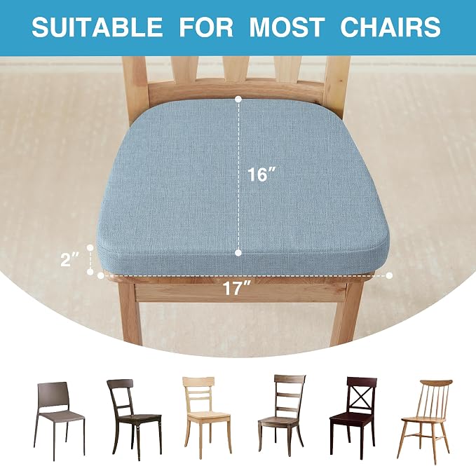 IASEAHK Chair Cushions for Dining Chairs Set of 4, Non Slip Kitchen Chair Pads, 17" x 16" x 2", Indoor Dining Chair Cushions with Ties, D-Shaped Seat Cushions for Kitchen Chairs, Light Blue - Image 4