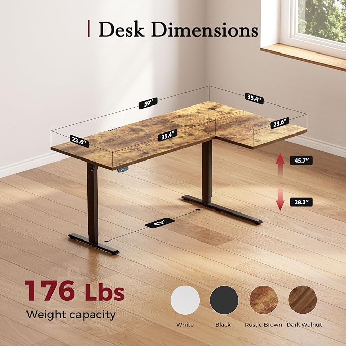 Klicelor L Shaped Standing Desk, 59 Inch Electric Height Adjustable Desk with Memory Preset, Reversible Sit Stand Up Computer Workstation for Home Office, Splice Board, Rustic Brown - Image 3