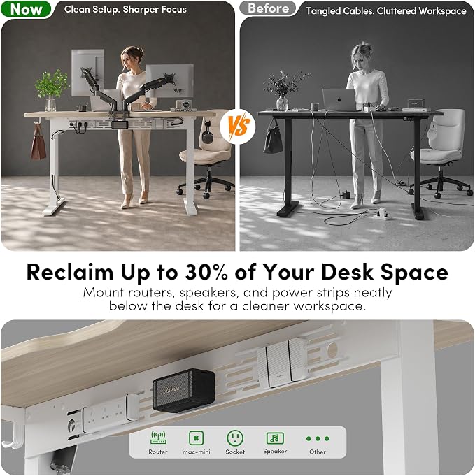 FEZIBO Electric Standing Desk with L-Shaped Crossbar & Cable Management System, 48 x 24 Inches Sit Stand up Desk, Adjustable Height Standing Desk for Home Office, Light Walnut - Image 4