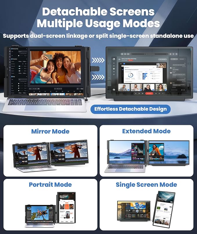 15.6" Detachable Laptop Screen Extender, Ultra-Light Portable Monitor | FHD 1080P Display, Dual Monitor for 14"-17.3" Laptops, One Cable Plug & Play, Compatible with Windows, Mac, ChromeOS, PS5 - Image 3