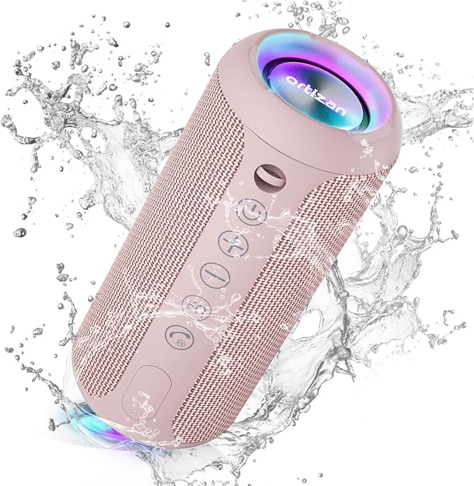 Ortizan X10 Portable Bluetooth Speaker, IPX7 Waterproof, Wireless, Pink | 24W Loud Stereo Sound, Deep Bass, Bluetooth 5.3, RGB Lights, Dual Pairing, 30H Playtime for Home/Outdoor/Party, Birthday Gift by Ortizan
