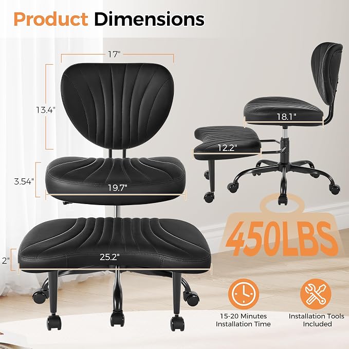 Cross Legged Office Chair,Ergonomic Criss Cross Chair with Wheels | 360° Swivel Height-Adjustable Meditation Chair for Yoga & ADHD, Wide Kneeling Chair with Strong Lumbar Support (Black) - Image 2