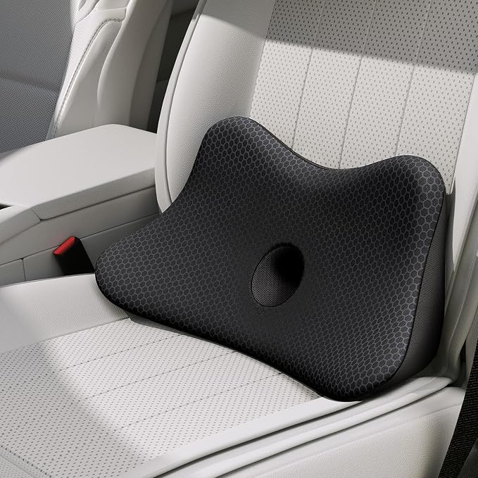 Benazcap Lumbar Support Pillow for Car, Lower Back Support Pillow for Sciatica & Back Pain Relief, 2 in 1 Memory Foam Seat Cushion for Office Chair, Car Seat - Black by Benazcap