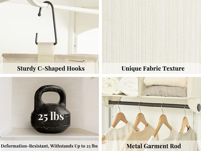 StorageWorks Hanging Closet Organizer with Rod, 6 Sections, 3 Tiers, White | Maximize Closet Space with 6 Open Sections and Built-in Rod for Hanging Clothes Below - Image 4