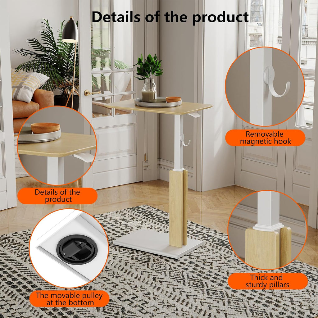 ETHU Overbed Table with Wheels, Height 26.4-39.8", 44lb Cap, Maple - Image 5