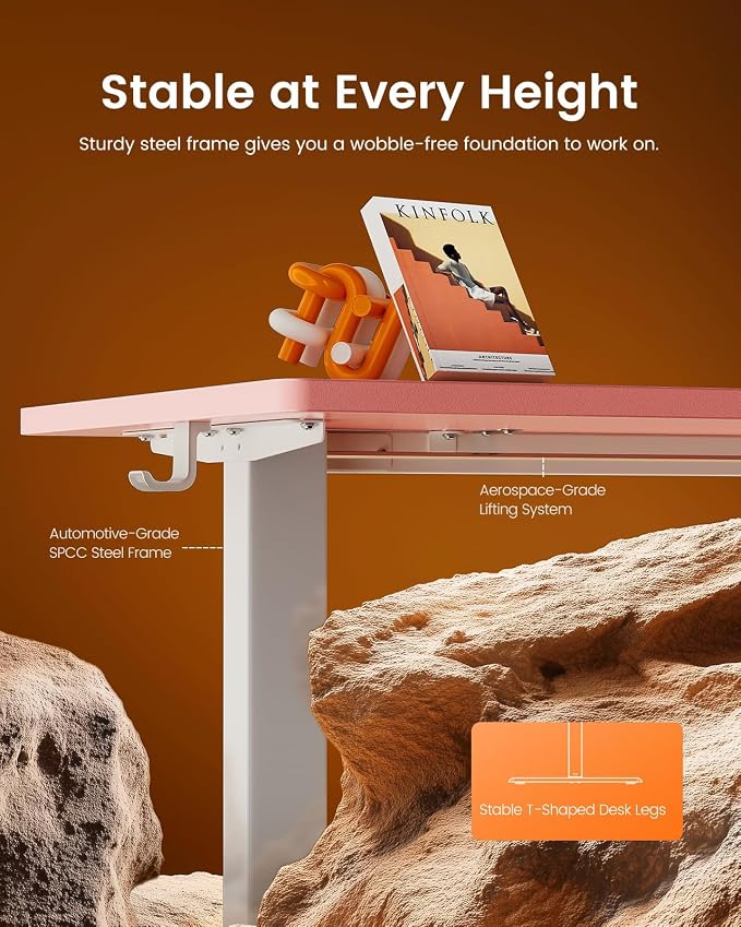 ErGear Height Adjustable Electric Standing Desk, 32 x 19 Inches Sit Stand up Desk, Memory Computer Home Office Desk, Pink - Image 5