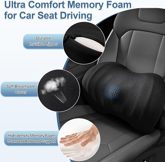 BYMECOST Lumbar Support Pillow for Car, Ergonomic Back Cushion | Memory Foam Lower Back Support Cushion with Strap for Driving, Lumbar Pillow for Pain Relief, for Office Chair, Long Sitting - Image 4